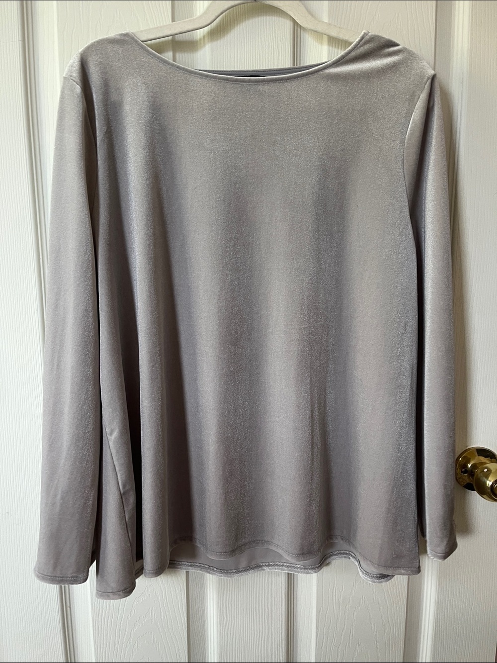 Ann Taylor Women's Long-Sleeve Boatneck Velvet Top - Light Gray